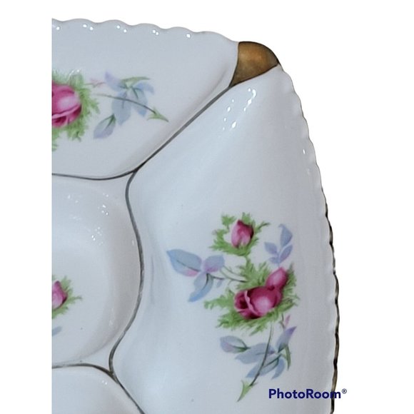 Marco Japan Divided Dish Porcelain Candy Trinkets Roses Scalloped Gold Trim Vtg - Picture 5 of 10